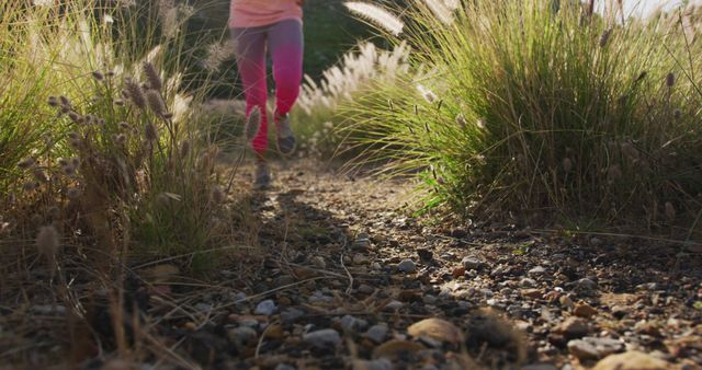 Person Jogging on Trail through Grassy Field - Download Free Stock Images Pikwizard.com