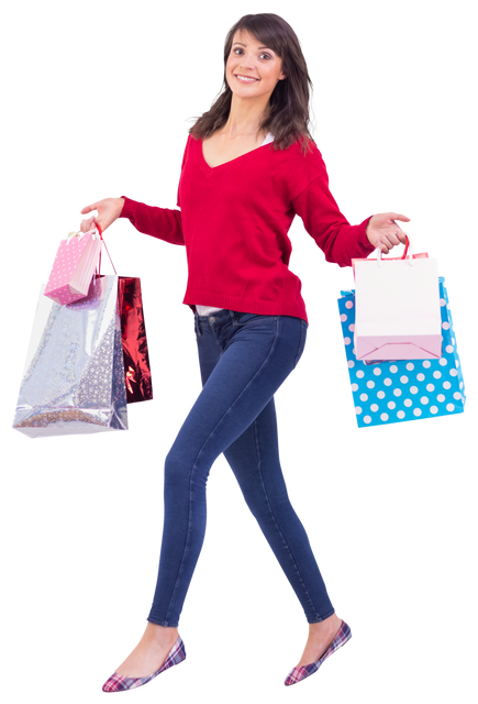 Excited Brunette Holding Shopping Bags Transparent Background - Download Free Stock Videos Pikwizard.com