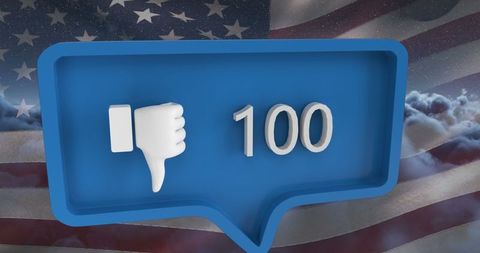 Social Media Dislike Symbol Over USA Flag Background