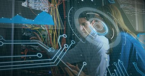 IT Professionals Fixing Server with Futuristic Data Overlay - Download Free Stock Images Pikwizard.com