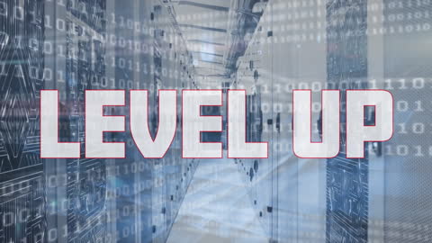 Data Center Innovation Concept with Level Up Text Overlay