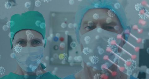 Medical Professionals Analyzing 3D Virus Particles in Clinical Setting