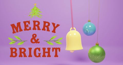 Christmas Greetings Text with Festive Decorations on Purple Background