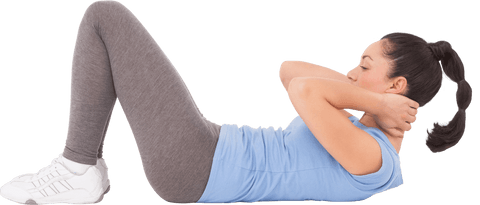 Woman in Blue Top Doing Sit-ups Transparent Background