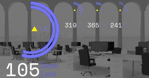 Digital Financial Data Overlay in Modern Office Space