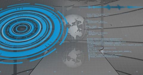 Futuristic Holographic Radar Interface with Cyan Rings and Digital Globe Visualization