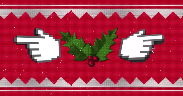 Retro Christmas Sweater Design with Pixel Art Hands and Mistletoe - Download Free Stock Images Pikwizard.com