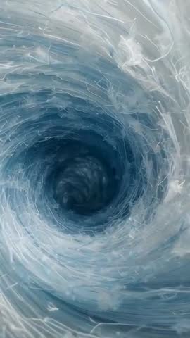 Vertical video swirling water vortex pulling froth into dark spiral core, abstract motion