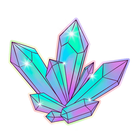 Glowing crystal cluster on transparent background