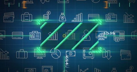 Futuristic neon navigation on financial data interface