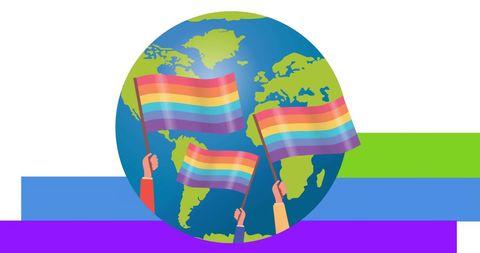Globe with Rainbow Flags Celebrating Global Pride