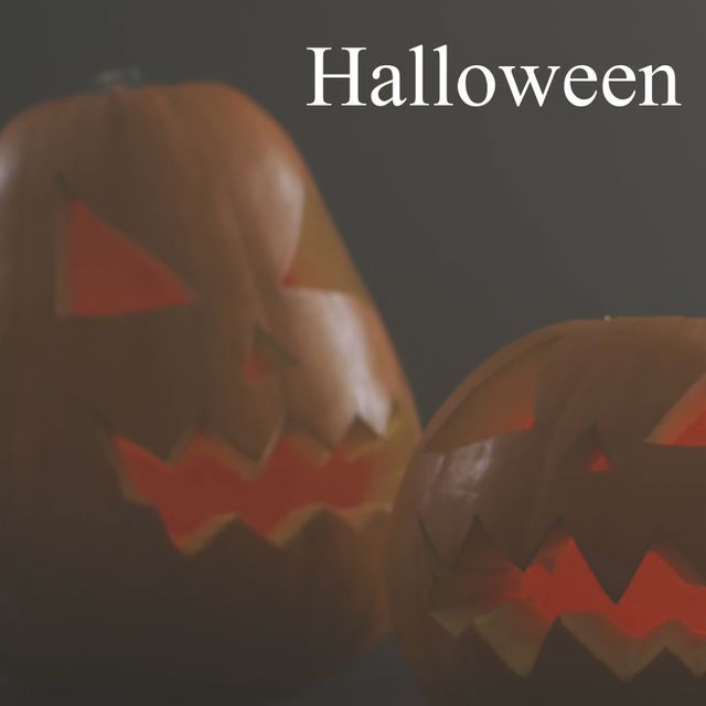 Glowing Jack-O'-Lanterns in Dark Background with Halloween Text - Download Free Stock Templates Pikwizard.com