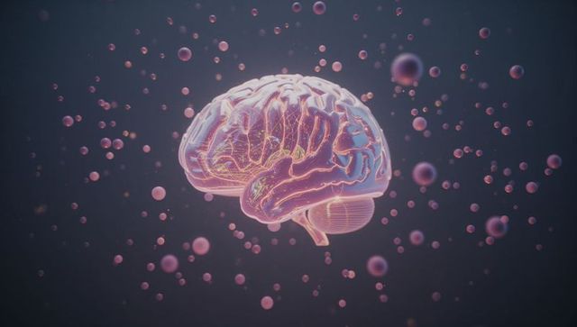 Futuristic digital brain model with neural pathways in virtual space