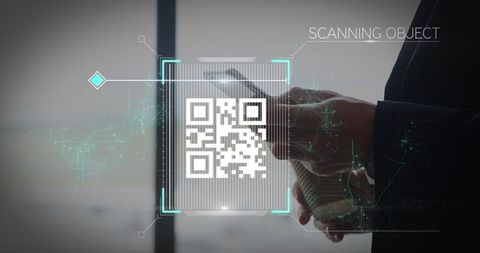 businessman scanning with futuristic qr code interface - Download Free Stock Images Pikwizard.com