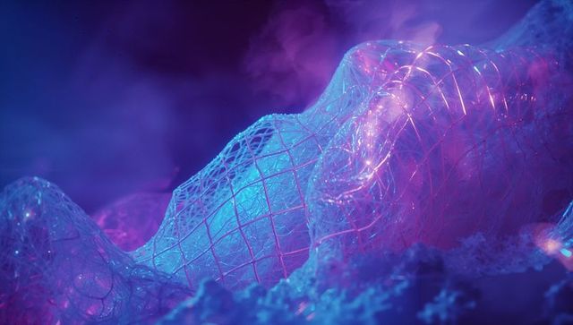 Abstract holographic mesh sculpture in futuristic virtual space