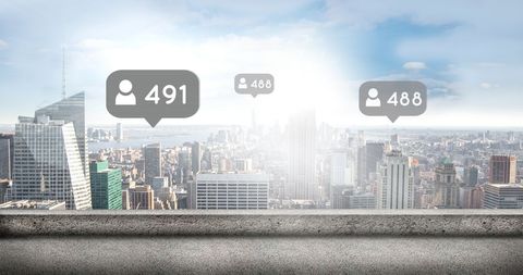 Social Media Engagement in Urban Skyline Backdrop