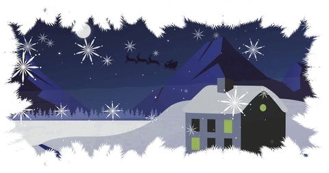 Christmas Night with Snowy Landscape and Santa's Sleigh Silhouette - Download Free Stock Images Pikwizard.com