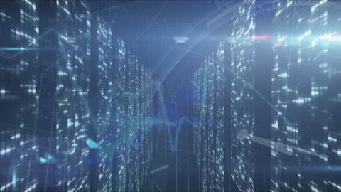 Digital Data Processing Network in Futuristic Server Room