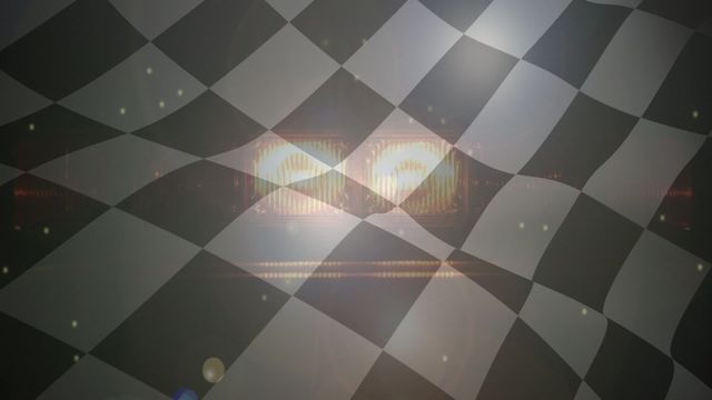 Dynamic background animation with orange lights flashing behind a waving checkered flag. Perfect for use in racing themes, motorsport event promotions, victory celebrations, or advertisements related to speed and performance.