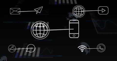 Digital network connectivity with smartphone interface icons