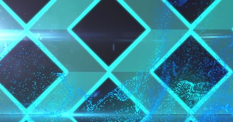 Glowing blue diamond grid over particle cloud background