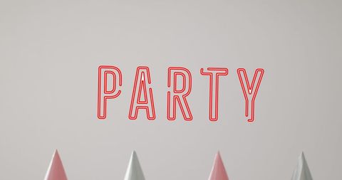 Party text over whimsical party hats for festive celebrations