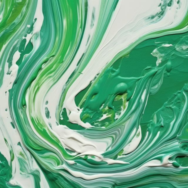Vibrant abstract acrylic paint swirls in green and white. Perfect for art backgrounds, modern interior design, creative projects, websites, and promotional materials. Ideal for use in artistic layouts, digital artwork, and contemporary designs.