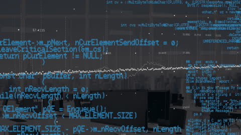 Digital Code and Data Animation Overlap Office Setting