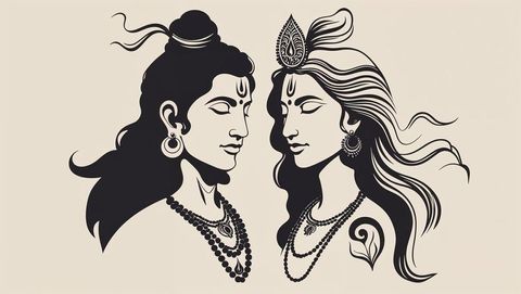 Sacred representation of blessed deities in contemplative gaze on canvas