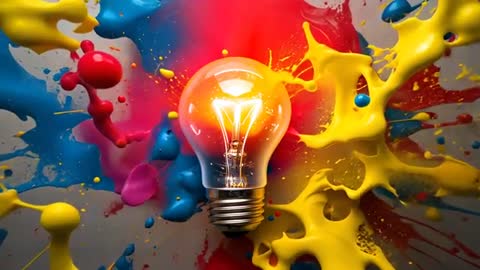 Glowing Bulb with Bursting Paint Splashes Vision