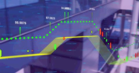 Digital Financial Data Visualization over Modern Architectural Background