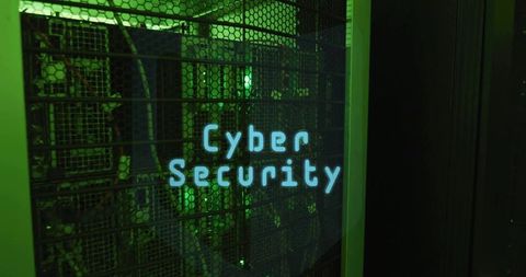 Cyber security concept in data center with glowing servers