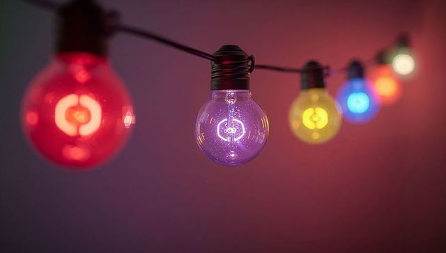 Glowing Purple Filament Bulb String Creating Colorful Ambient Lighting for Decor