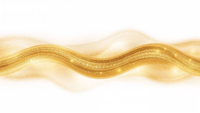 Golden glitter wave ribbon flowing across white backdrop for modern luxury design and celebration