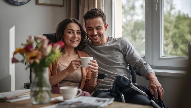 Happy Couple Enjoying Coffee Leisure in Cozy Home Ambiance
