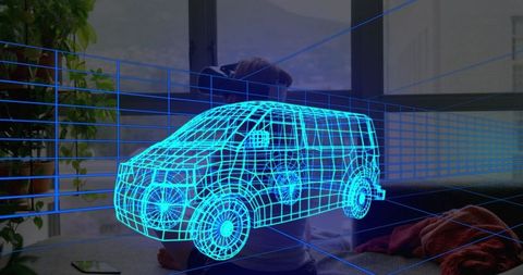Woman in vr headset viewing 3d van design in digital space