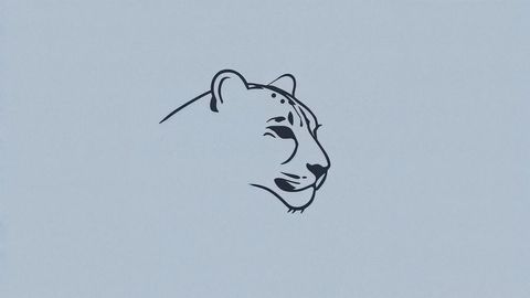 Minimalist line art portrait of stylized cat on blue background
