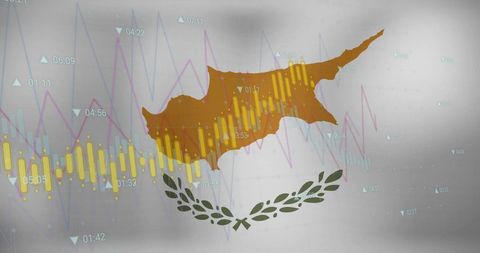 Cyprus flag with financial data and analytics overlay