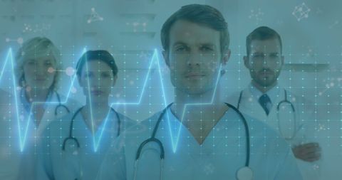 Doctors Behind Pulsating Neon Heart Rate Graph