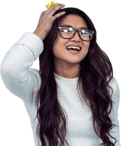 Asian Woman Smiling with Paper Crown on Transparent Background - Download Free Stock Videos Pikwizard.com