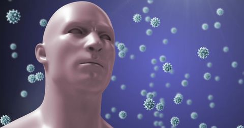 cybernetic human with floating virus cells highlights pandemic - Download Free Stock Images Pikwizard.com