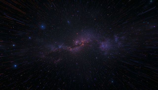 Racing Through Milky Way Galactic Core with Streaking Star Trails and Nebula Clouds