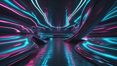 Futuristic High-Tech Corridor with Neon Lights and Reflections