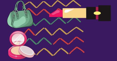 Trendy cosmetics and accessories on abstract purple background