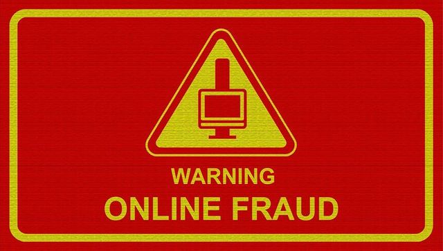 Online fraud warning graphic with digital alert symbol