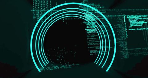 futuristic tunnel with programming code and glowing qr code - Download Free Stock Images Pikwizard.com