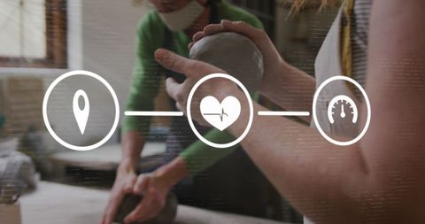 Pottery craft with overlay of digital media icons