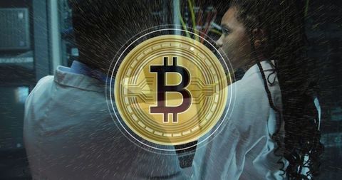 African american professionals analyzing bitcoin mining