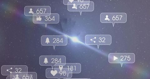 Social media icons floating in futuristic digital space