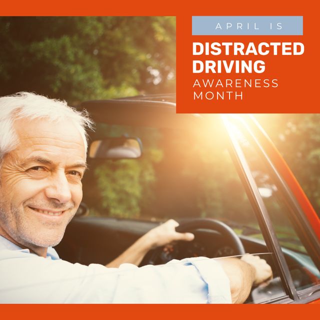 Senior Man Driving Car Promotes Distracted Driving Awareness Month in April - Download Free Stock Templates Pikwizard.com